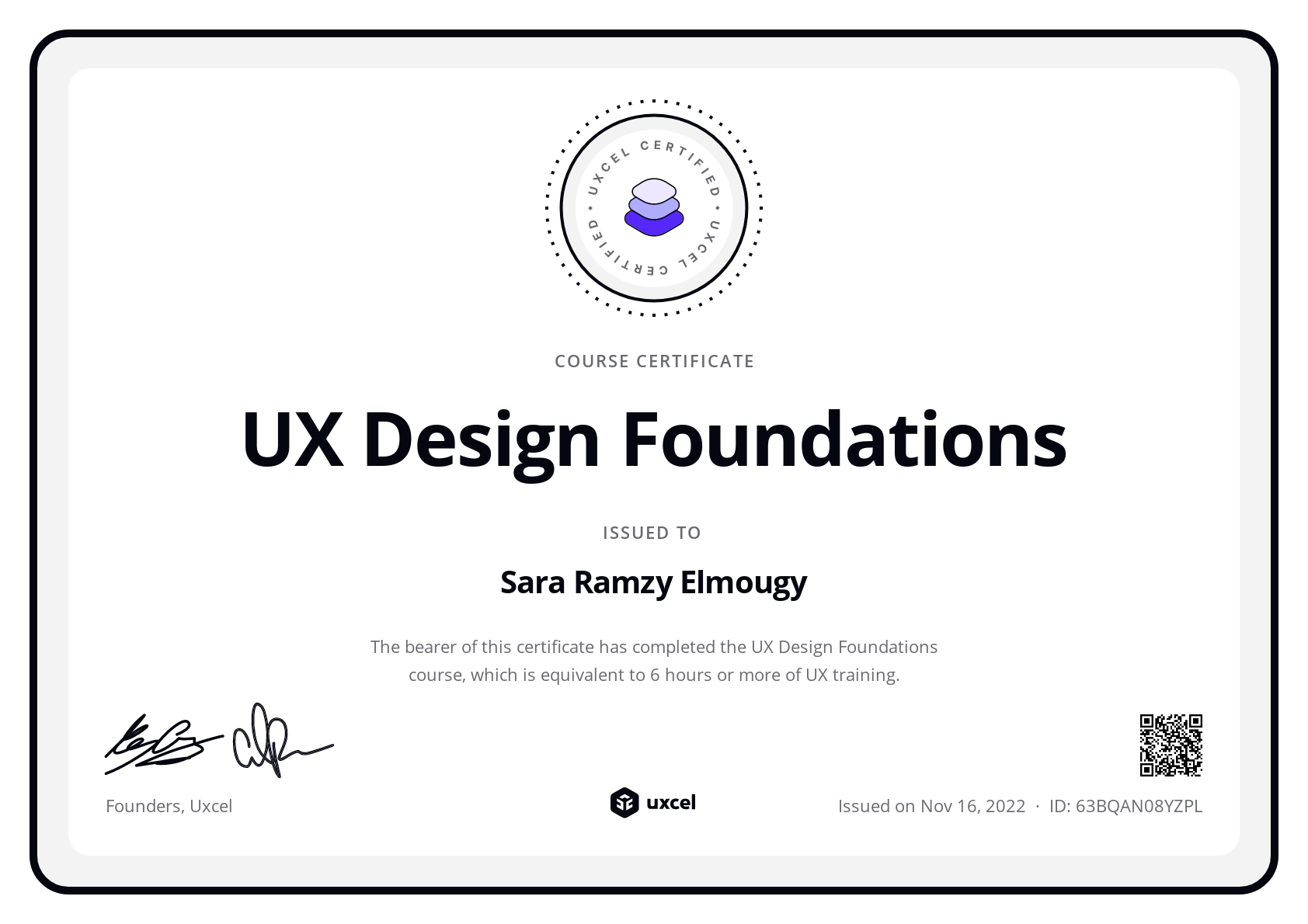 Sara Ramzy Elmougy's certificate